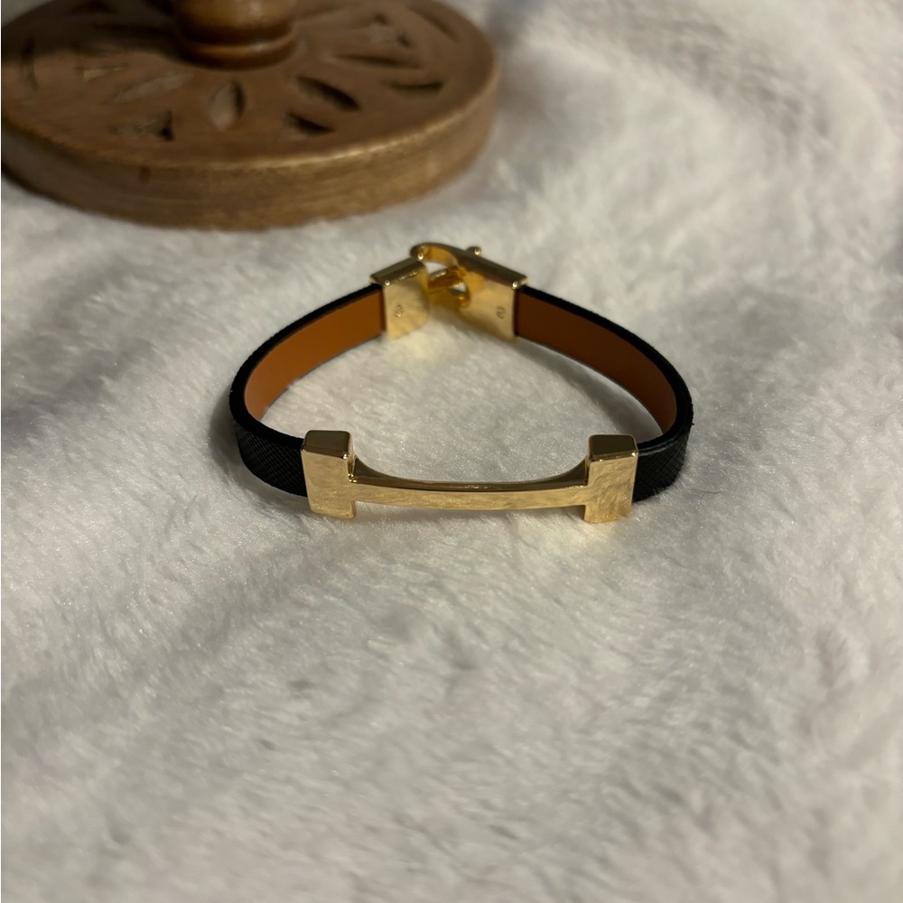 Vegan leather H bangle bracelet
